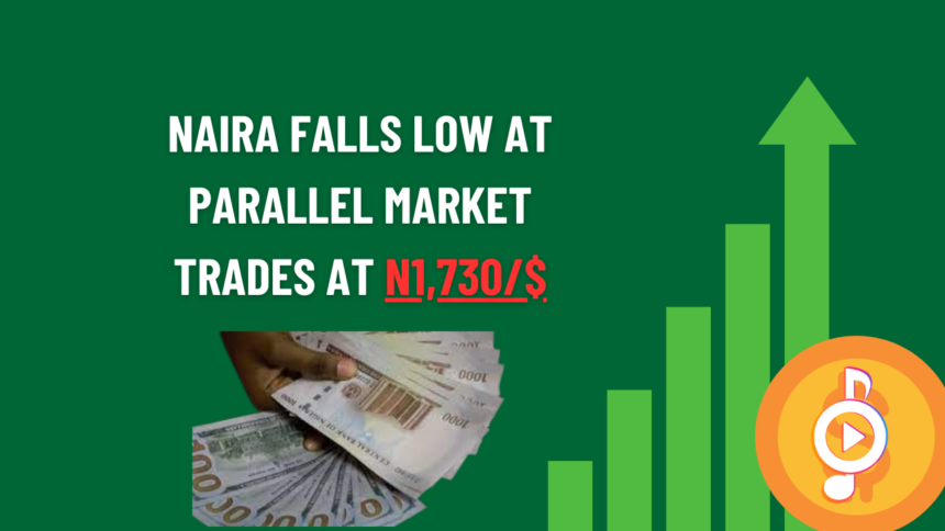 Naira falls low at parallel market trades at N1,730/$